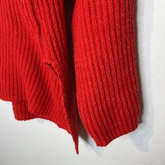 URBAN Outfitters Tomato Red Ribbed Slit Cowlneck Sweater - Picture 3 of 8